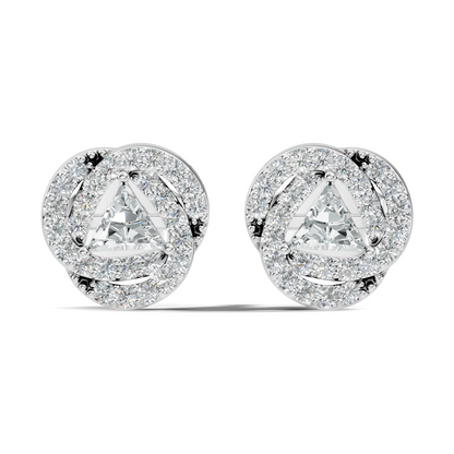 Triangle & Round Shape 18k Solid Rose Gold Dazzling Sparkle Unique Style Earrings For Surprise Gift - HIGHCARAT DIAMONDS