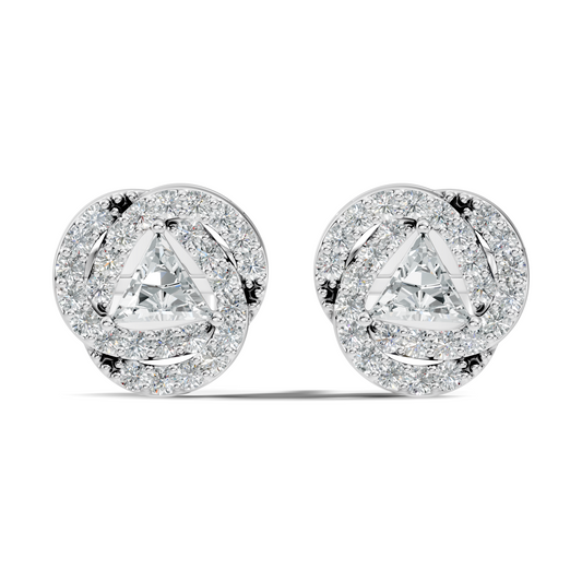 Triangle & Round Shape 18k Solid Rose Gold Dazzling Sparkle Unique Style Earrings For Surprise Gift - HIGHCARAT DIAMONDS