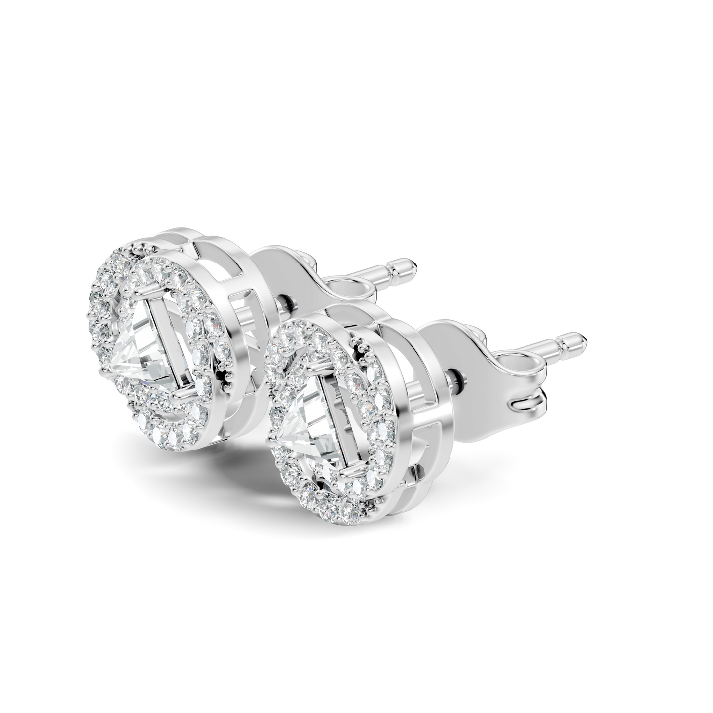Triangle & Round Shape 18k Solid Rose Gold Dazzling Sparkle Unique Style Earrings For Surprise Gift - HIGHCARAT DIAMONDS