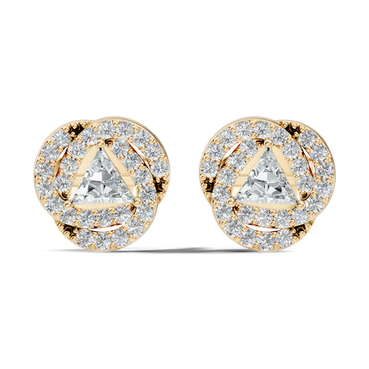 Triangle & Round Shape 18k Solid Rose Gold Dazzling Sparkle Unique Style Earrings For Surprise Gift - HIGHCARAT DIAMONDS