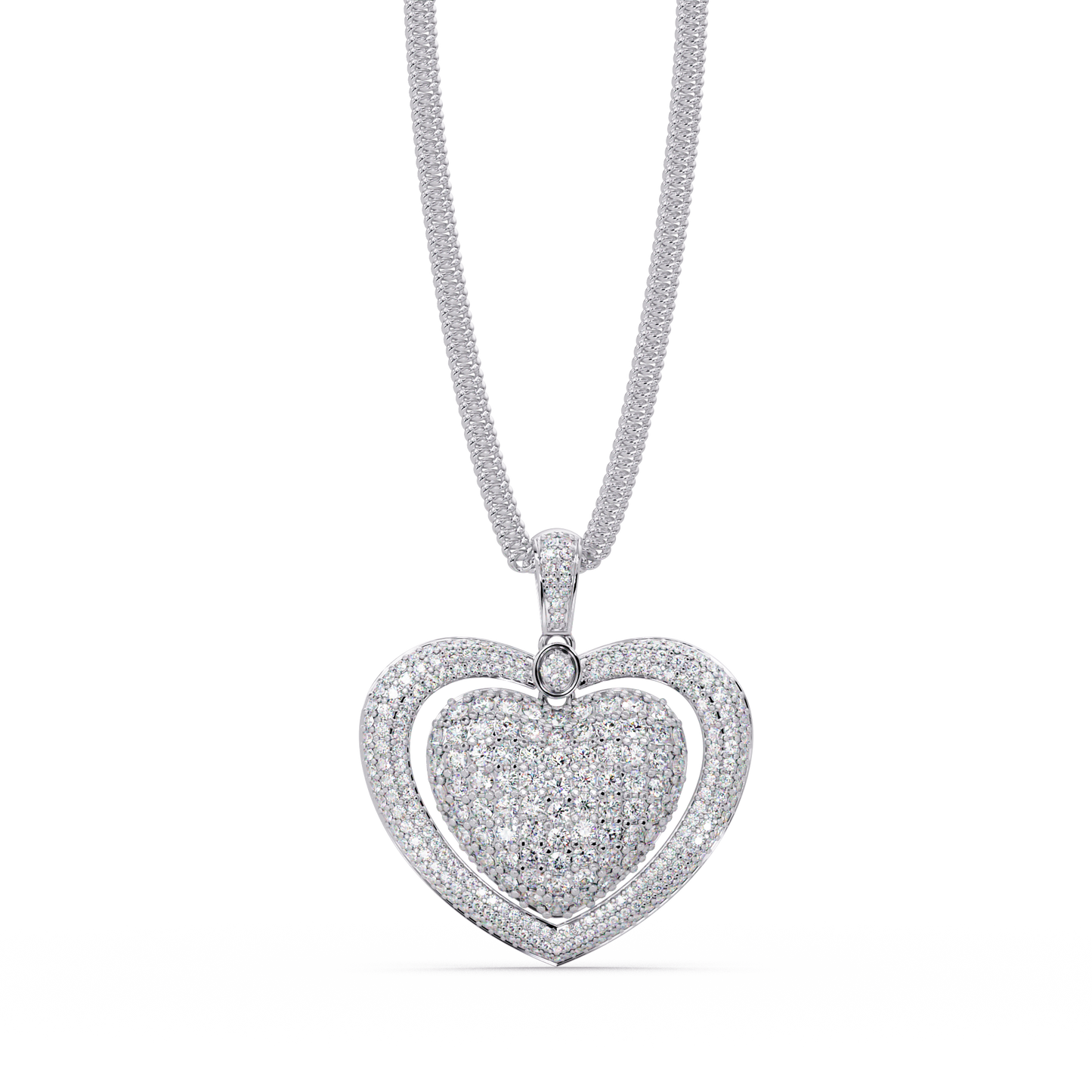 Double Halo Round Lab Grown Diamond Heart Pendant - HIGHCARAT DIAMONDS