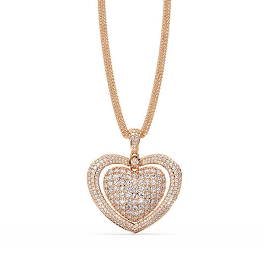 Double Halo Round Lab Grown Diamond Heart Pendant - HIGHCARAT DIAMONDS