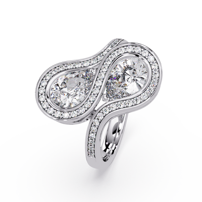 Double Pear Shape Lab Grown Diamond Infinity Halo Ring - HIGHCARAT DIAMONDS
