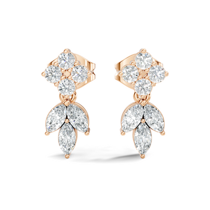 Round & Marquise Shape 14k Solid Rose Gold  Lab Grown-Natural Diamond Elegance Affordable Shinning Earrings For Women Anniversary gift - HIGHCARAT DIAMONDS
