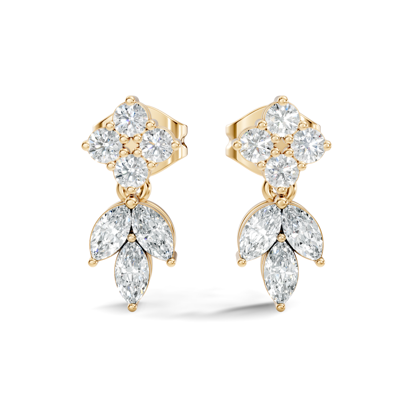Round & Marquise Shape 14k Solid Rose Gold  Lab Grown-Natural Diamond Elegance Affordable Shinning Earrings For Women Anniversary gift - HIGHCARAT DIAMONDS