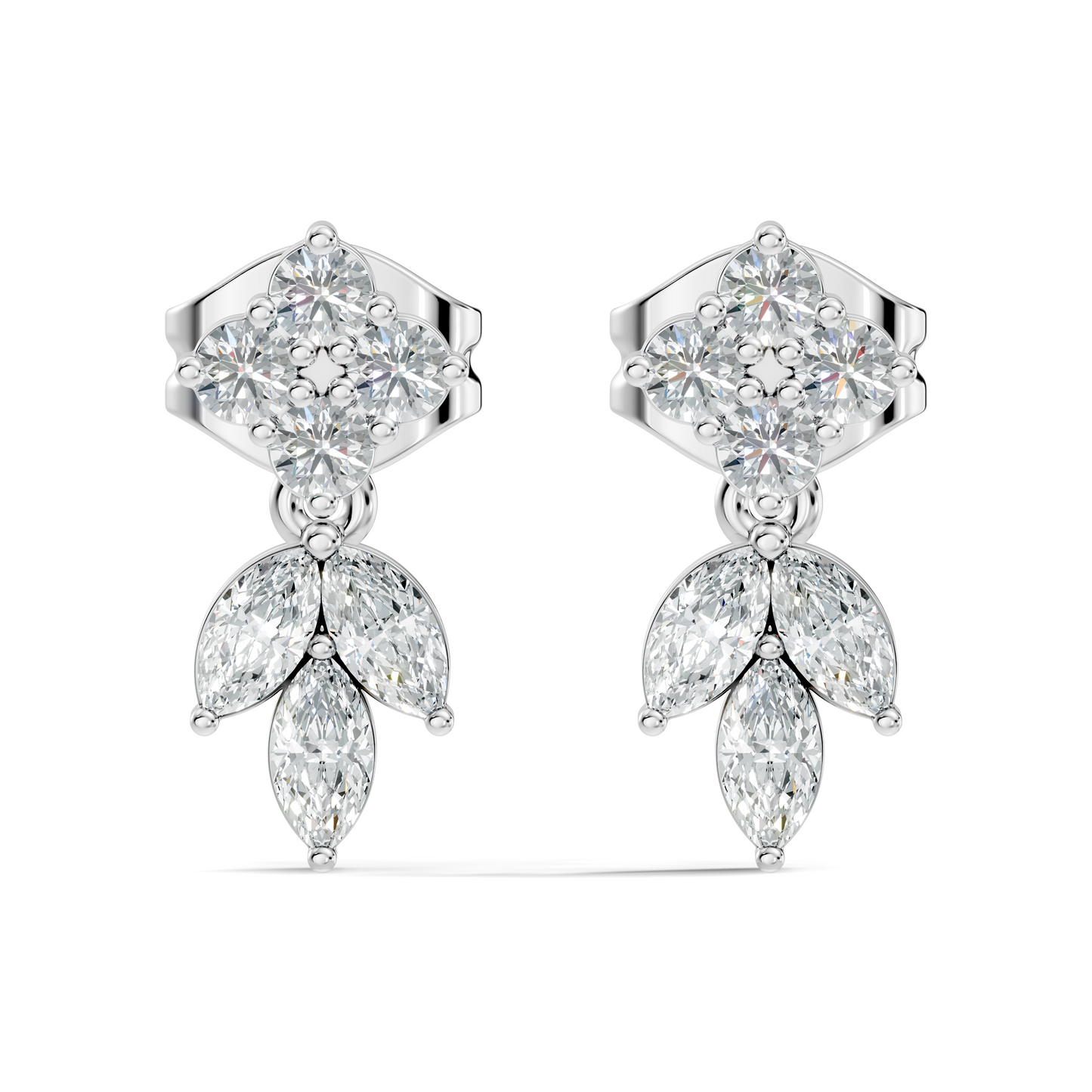 Round & Marquise Shape 14k Solid Rose Gold  Lab Grown-Natural Diamond Elegance Affordable Shinning Earrings For Women Anniversary gift - HIGHCARAT DIAMONDS
