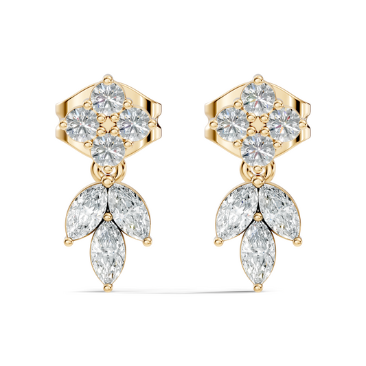 Round & Marquise Shape 14k Solid Rose Gold  Lab Grown-Natural Diamond Elegance Affordable Shinning Earrings For Women Anniversary gift - HIGHCARAT DIAMONDS
