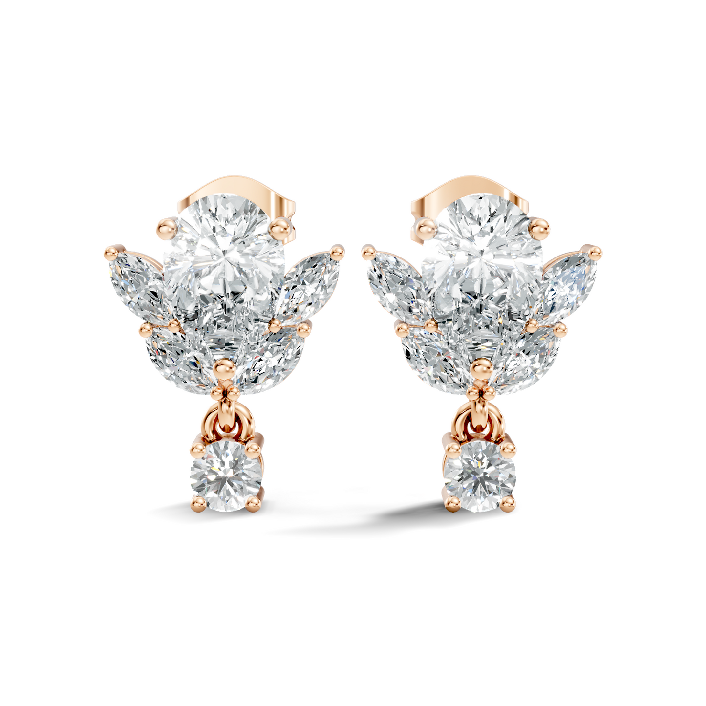 2.50Ct Marquise, Pear and Round Cut Diamond Unique Vintage Cluster Wedding Wear Earring For Her - HIGHCARAT DIAMONDS