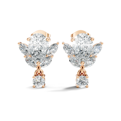 2.50Ct Marquise, Pear and Round Cut Diamond Unique Vintage Cluster Wedding Wear Earring For Her - HIGHCARAT DIAMONDS