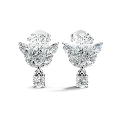 2.50Ct Marquise, Pear and Round Cut Diamond Unique Vintage Cluster Wedding Wear Earring For Her - HIGHCARAT DIAMONDS