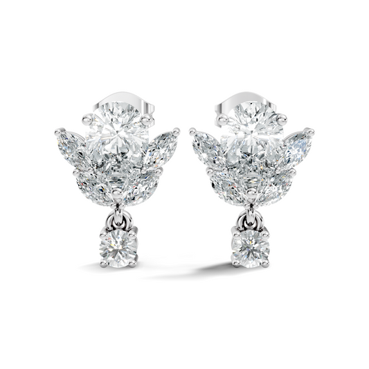 2.50Ct Marquise, Pear and Round Cut Diamond Unique Vintage Cluster Wedding Wear Earring For Her - HIGHCARAT DIAMONDS