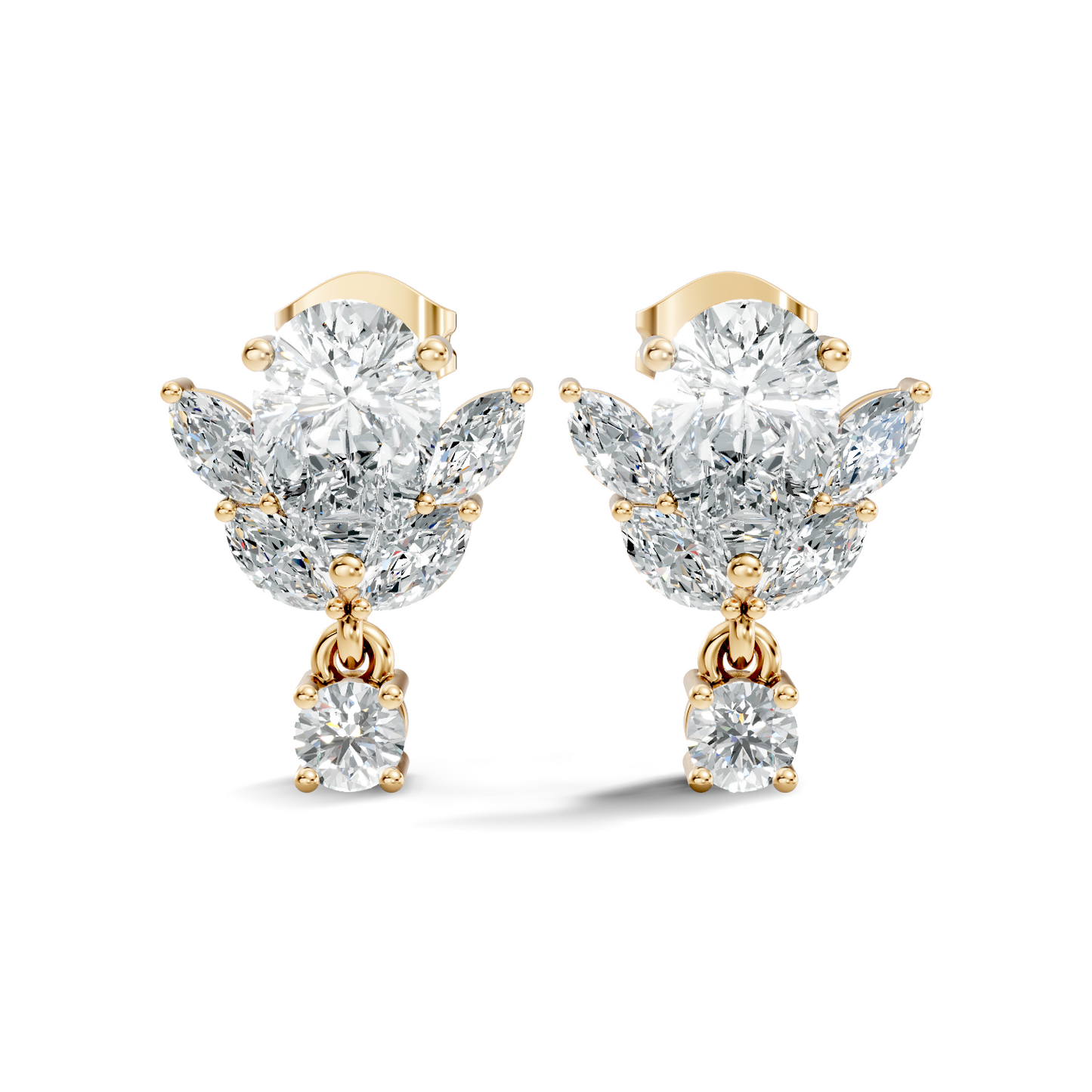2.50Ct Marquise, Pear and Round Cut Diamond Unique Vintage Cluster Wedding Wear Earring For Her - HIGHCARAT DIAMONDS