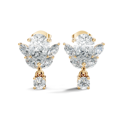 2.50Ct Marquise, Pear and Round Cut Diamond Unique Vintage Cluster Wedding Wear Earring For Her - HIGHCARAT DIAMONDS