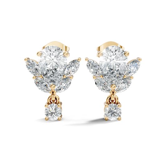 2.50Ct Marquise, Pear and Round Cut Diamond Unique Vintage Cluster Wedding Wear Earring For Her - HIGHCARAT DIAMONDS