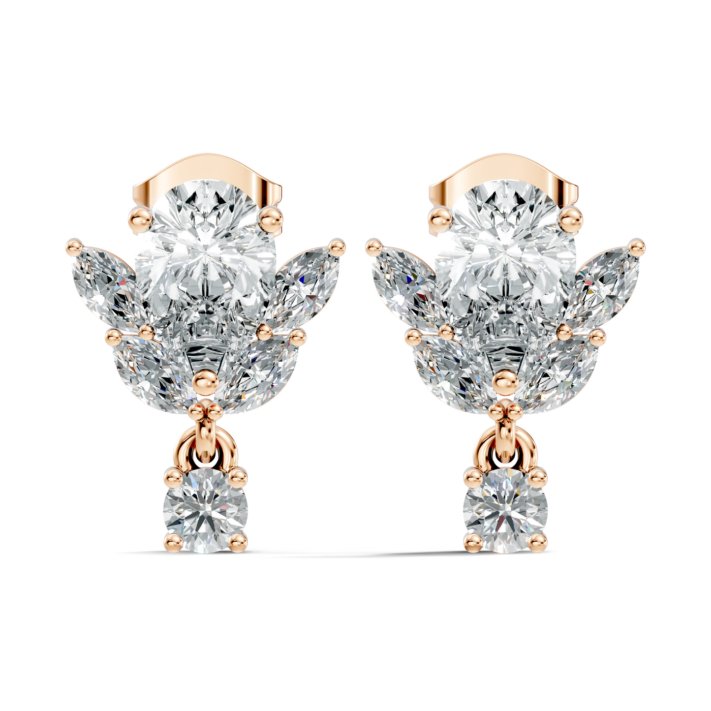 2.50Ct Marquise, Pear and Round Cut Diamond Unique Vintage Cluster Wedding Wear Earring For Her - HIGHCARAT DIAMONDS