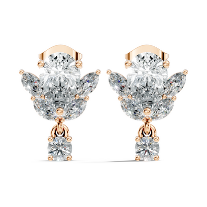 2.50Ct Marquise, Pear and Round Cut Diamond Unique Vintage Cluster Wedding Wear Earring For Her - HIGHCARAT DIAMONDS