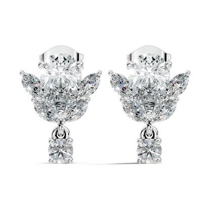 2.50Ct Marquise, Pear and Round Cut Diamond Unique Vintage Cluster Wedding Wear Earring For Her - HIGHCARAT DIAMONDS