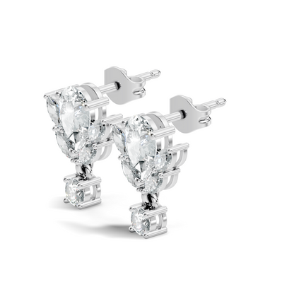 2.50Ct Marquise, Pear and Round Cut Diamond Unique Vintage Cluster Wedding Wear Earring For Her - HIGHCARAT DIAMONDS