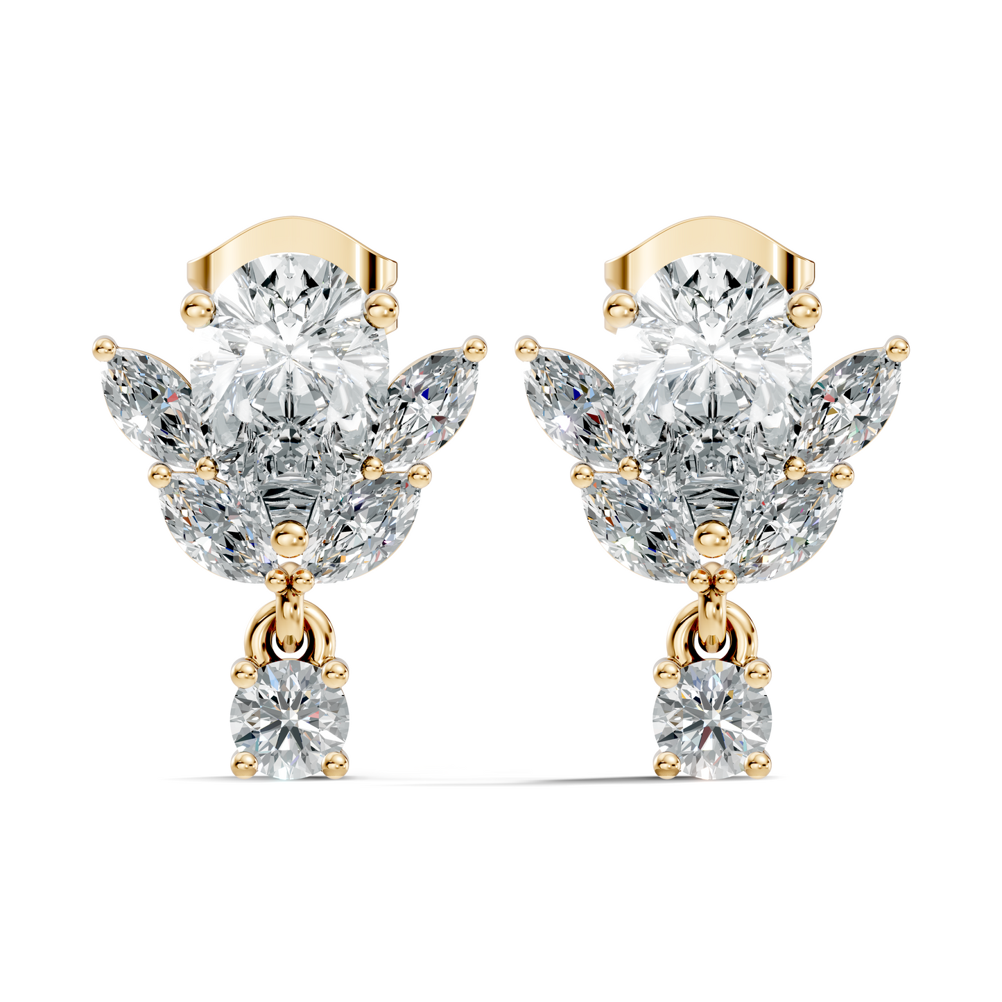2.50Ct Marquise, Pear and Round Cut Diamond Unique Vintage Cluster Wedding Wear Earring For Her - HIGHCARAT DIAMONDS