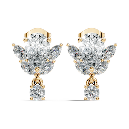 2.50Ct Marquise, Pear and Round Cut Diamond Unique Vintage Cluster Wedding Wear Earring For Her - HIGHCARAT DIAMONDS