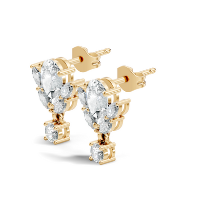 2.50Ct Marquise, Pear and Round Cut Diamond Unique Vintage Cluster Wedding Wear Earring For Her - HIGHCARAT DIAMONDS