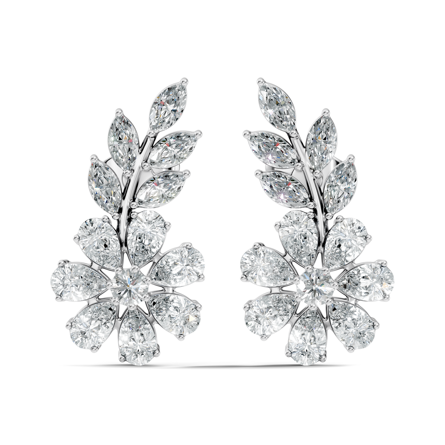3.64 Ct Marquise Round Pear Shape Diamond Very classic And Stunning 10k White Gold Diamond Earrings For Her - HIGHCARAT DIAMONDS
