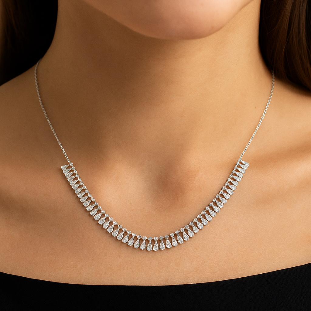 Drops Prong Round & Pear Lab Grown Diamond Graduation Necklace - HIGHCARAT DIAMONDS