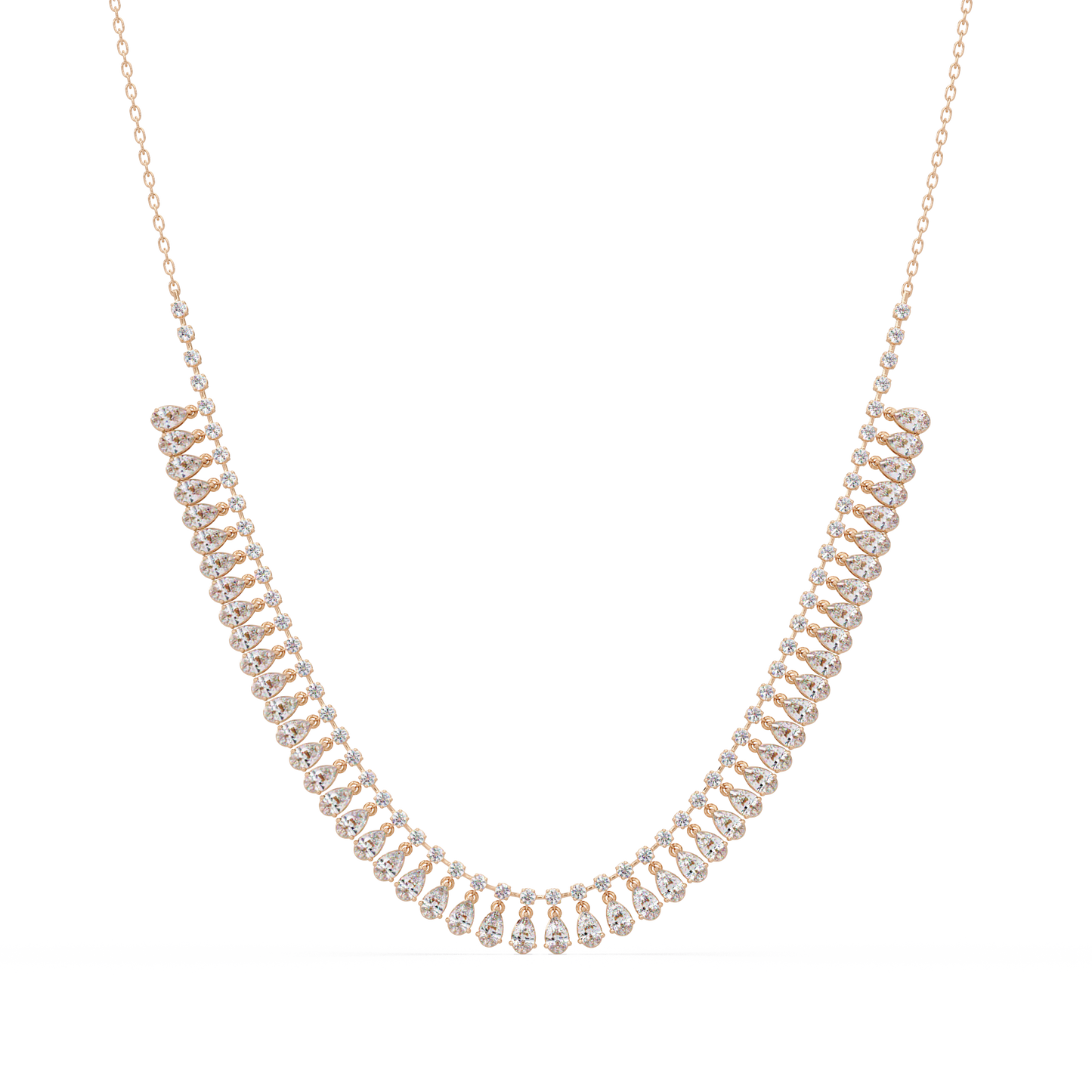 Drops Prong Round & Pear Lab Grown Diamond Graduation Necklace - HIGHCARAT DIAMONDS