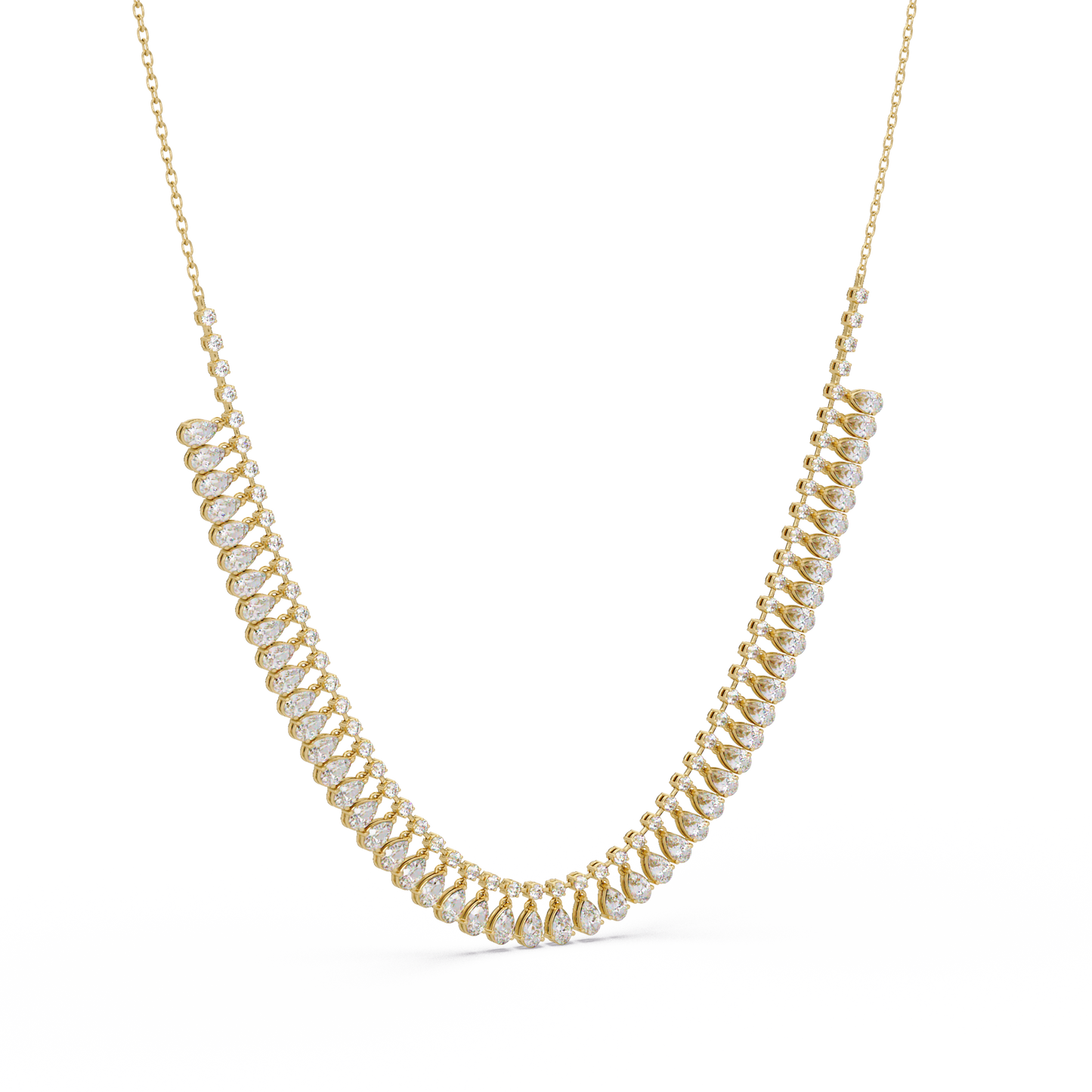 Drops Prong Round & Pear Lab Grown Diamond Graduation Necklace - HIGHCARAT DIAMONDS