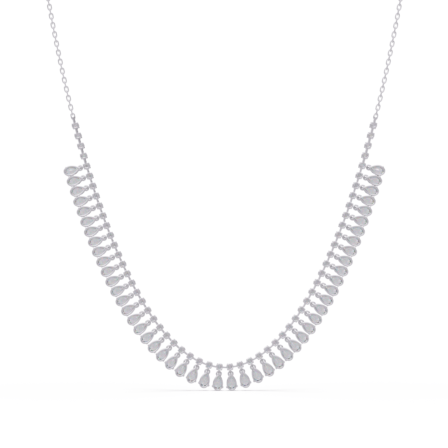Drops Prong Round & Pear Lab Grown Diamond Graduation Necklace - HIGHCARAT DIAMONDS