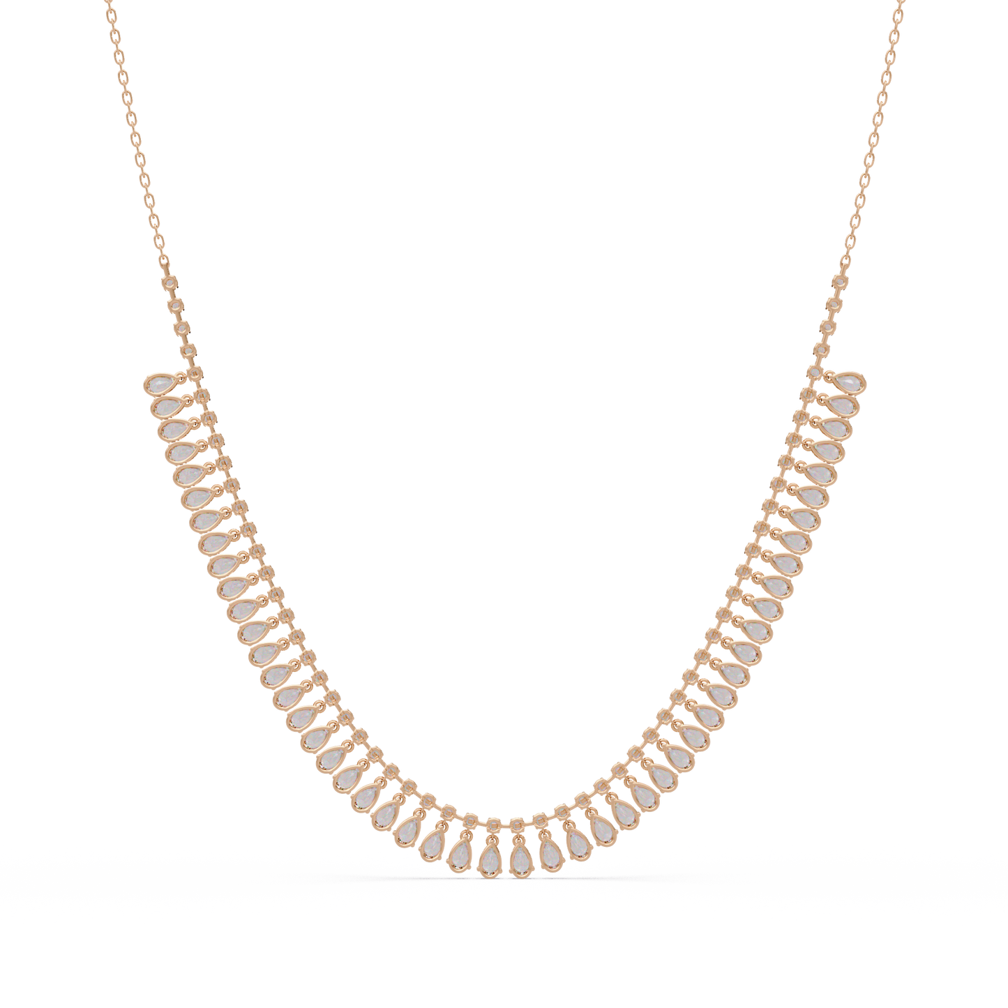 Drops Prong Round & Pear Lab Grown Diamond Graduation Necklace - HIGHCARAT DIAMONDS