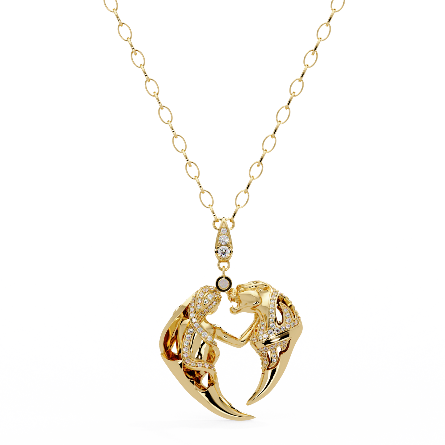 Dual Mermaid Shape Diamond Pendant Necklace in Rose Gold - HIGHCARAT DIAMONDS