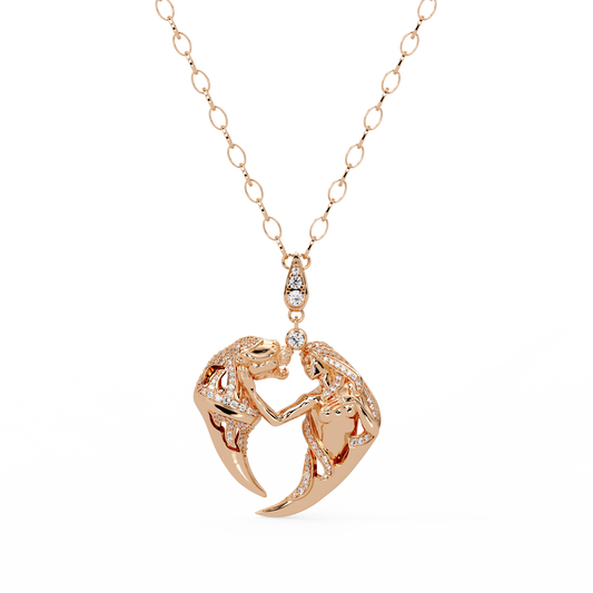 Dual Mermaid Shape Diamond Pendant Necklace in Rose Gold - HIGHCARAT DIAMONDS