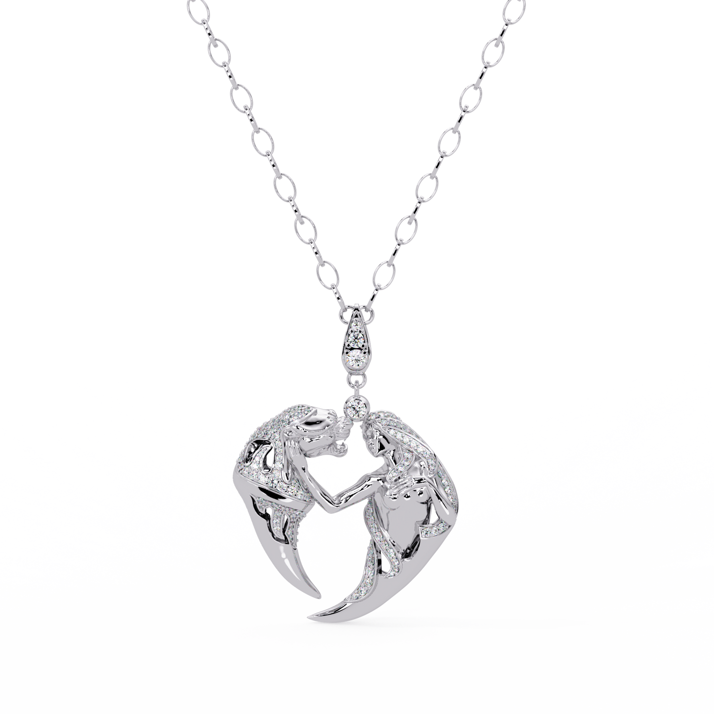 Dual Mermaid Shape Diamond Pendant Necklace in Rose Gold - HIGHCARAT DIAMONDS