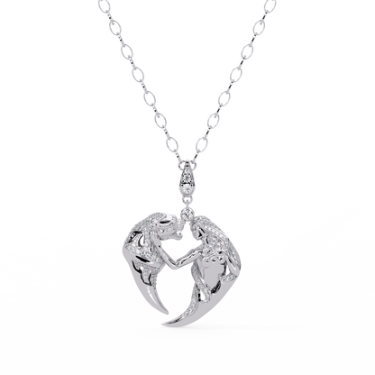Dual Mermaid Shape Diamond Pendant Necklace in Rose Gold - HIGHCARAT DIAMONDS