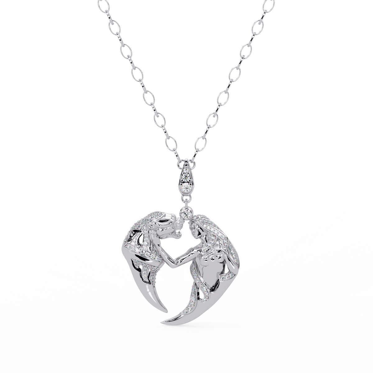 Dual Mermaid Shape Diamond Pendant Necklace in Rose Gold - HIGHCARAT DIAMONDS