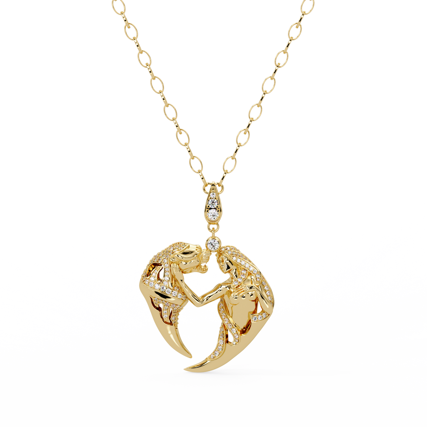 Dual Mermaid Shape Diamond Pendant Necklace in Rose Gold - HIGHCARAT DIAMONDS