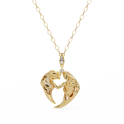 Dual Mermaid Shape Diamond Pendant Necklace in Rose Gold - HIGHCARAT DIAMONDS