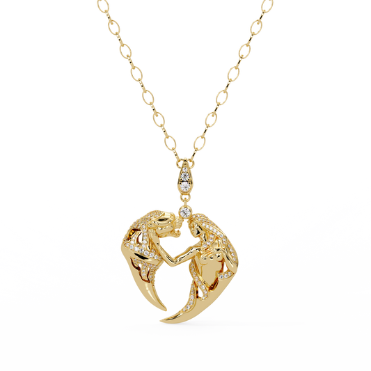 Dual Mermaid Shape Diamond Pendant Necklace in Rose Gold - HIGHCARAT DIAMONDS