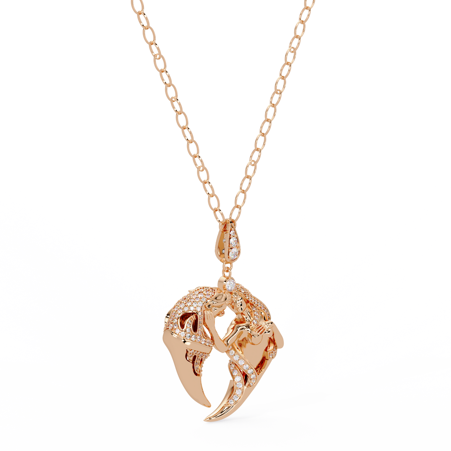 Dual Mermaid Shape Diamond Pendant Necklace in Rose Gold - HIGHCARAT DIAMONDS