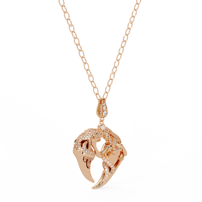 Dual Mermaid Shape Diamond Pendant Necklace in Rose Gold - HIGHCARAT DIAMONDS