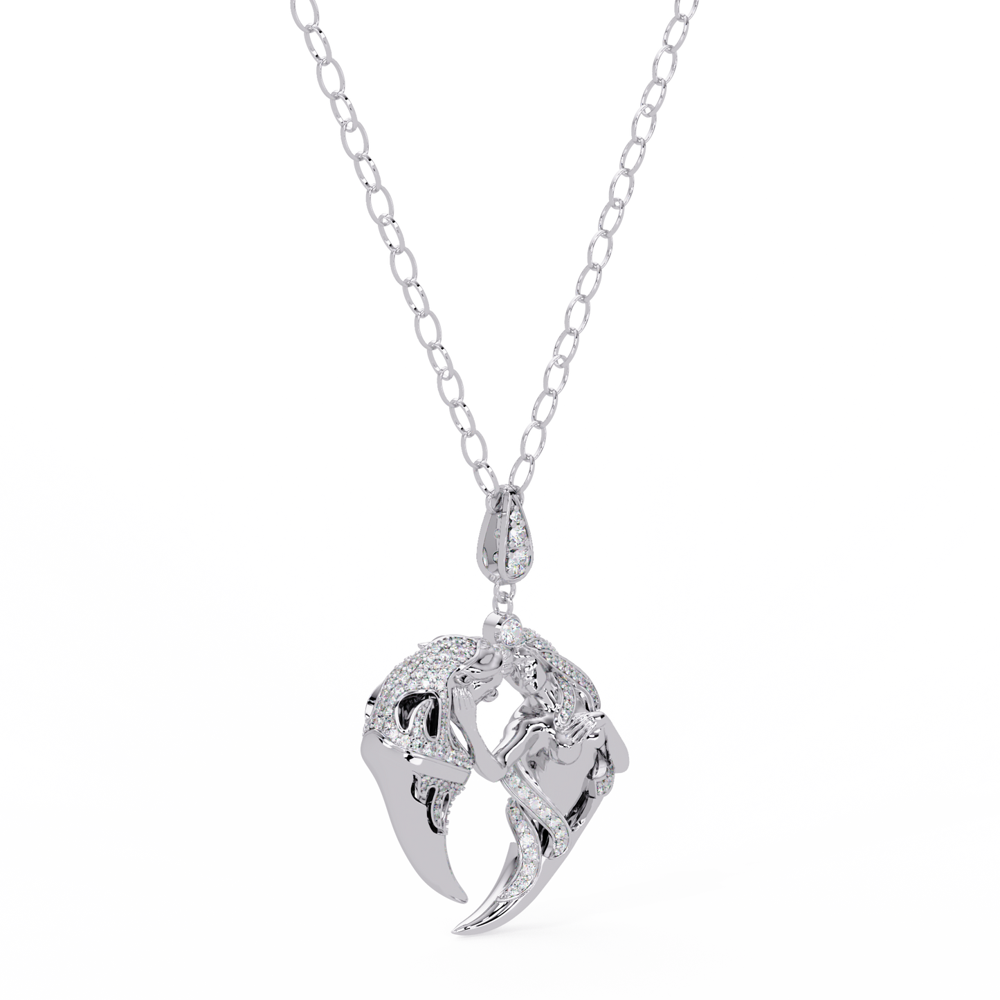Dual Mermaid Shape Diamond Pendant Necklace in Rose Gold - HIGHCARAT DIAMONDS