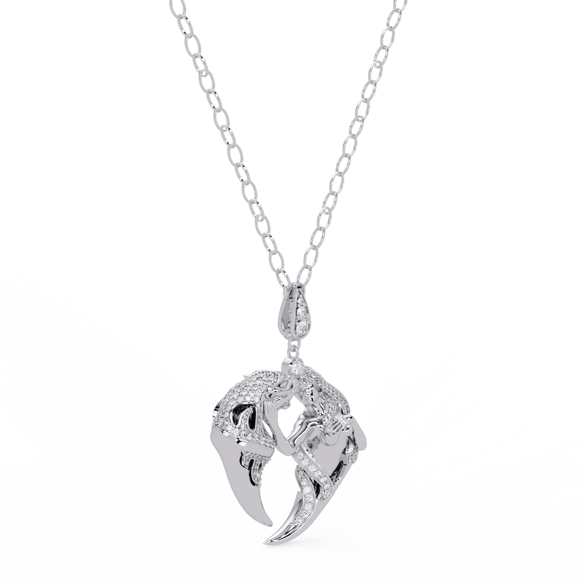 Dual Mermaid Shape Diamond Pendant Necklace in Rose Gold - HIGHCARAT DIAMONDS