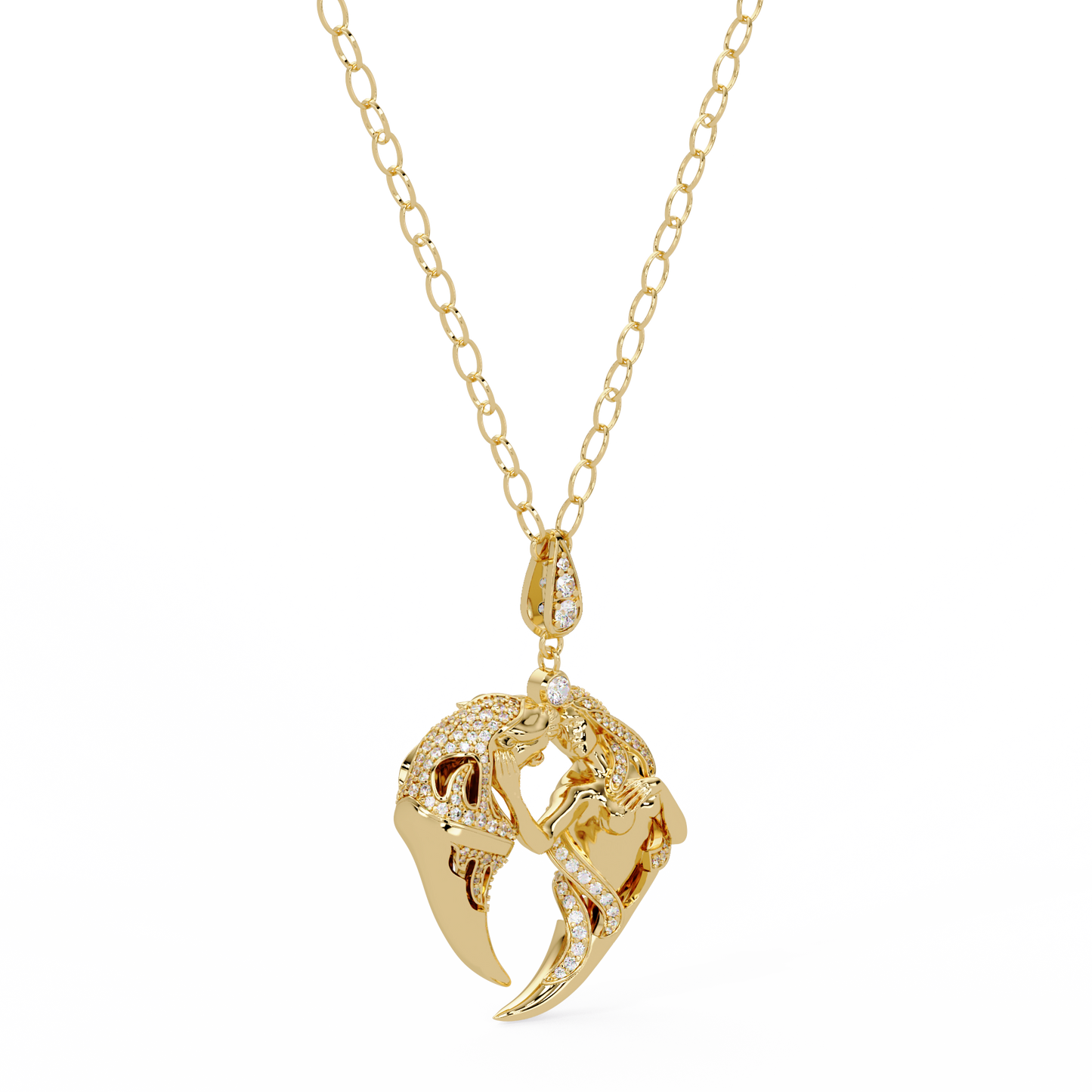 Dual Mermaid Shape Diamond Pendant Necklace in Rose Gold - HIGHCARAT DIAMONDS