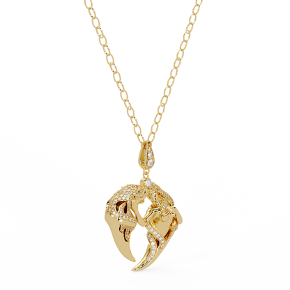 Dual Mermaid Shape Diamond Pendant Necklace in Rose Gold - HIGHCARAT DIAMONDS