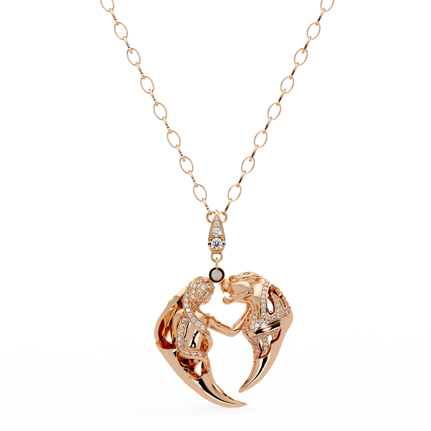 Dual Mermaid Shape Diamond Pendant Necklace in Rose Gold - HIGHCARAT DIAMONDS