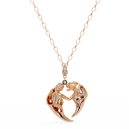 Dual Mermaid Shape Diamond Pendant Necklace in Rose Gold - HIGHCARAT DIAMONDS
