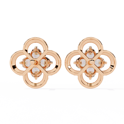 18k Solid Yellow Gold Round Cut Lab Grown & Natural Diamond Vintage Minimalist Screw Back Cluster Stud Earring