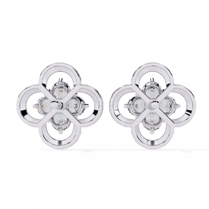 18k Solid Yellow Gold Round Cut Lab Grown & Natural Diamond Vintage Minimalist Screw Back Cluster Stud Earring