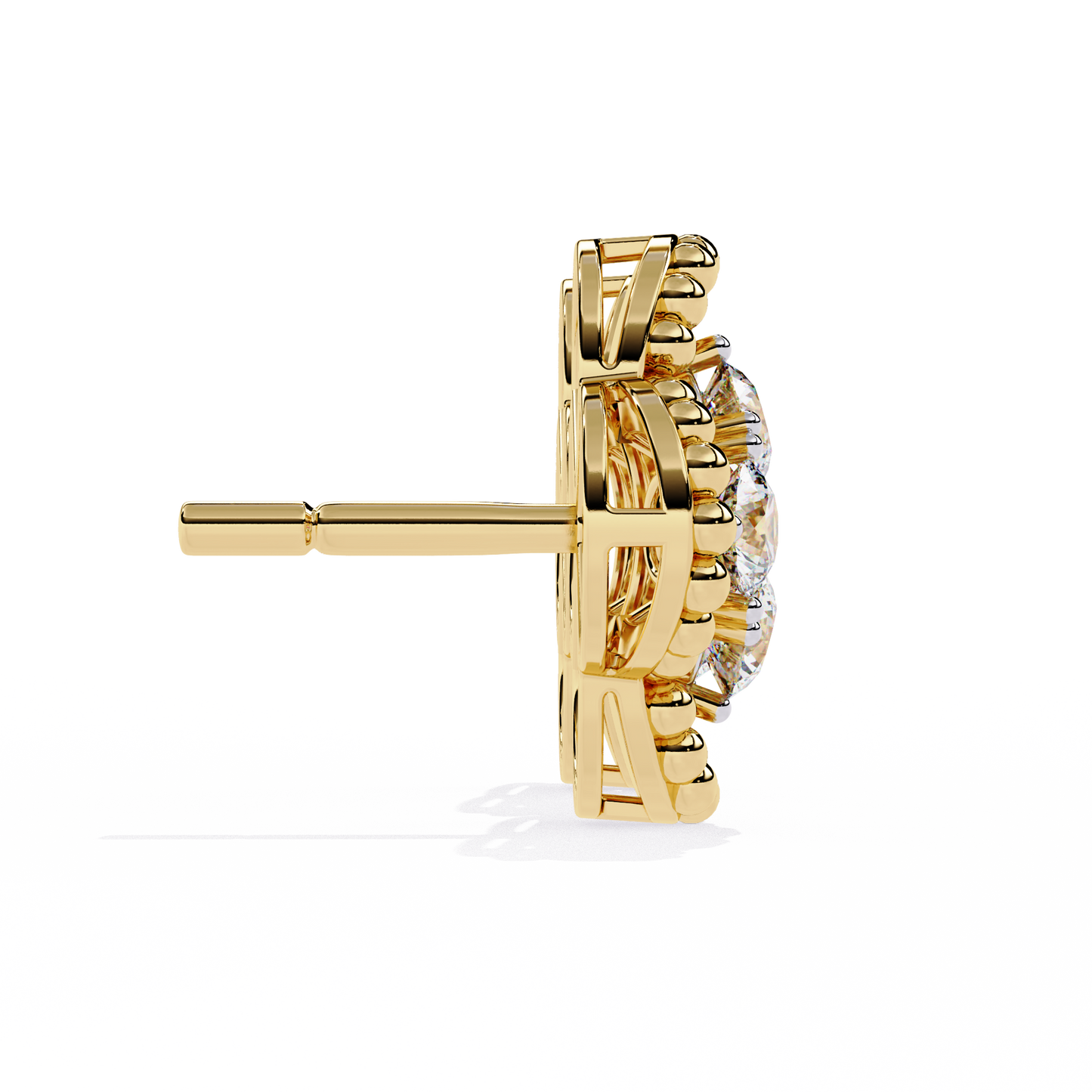 18k Solid Yellow Gold Round Cut Lab Grown & Natural Diamond Vintage Minimalist Screw Back Cluster Stud Earring